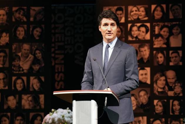January 8, 2025, Richmond Hill, On, CANADA: Prime Minister Justin Trudeau speaks during an event to commemorate the fifth anniversary of the downing of Ukraine International Airlines Flight 752, in Richmond Hill, Ont., Wednesday, Jan. 8, 2025. Richmond Hill CANADA  - ZUMAc35_ 20250108_zaf_c35_109 Copyright: xNathanxDenettex