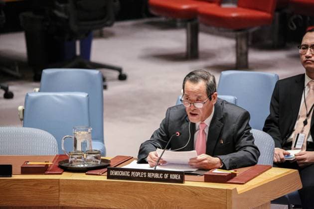News Themen der Woche KW02 News Bilder des Tages January 8, 2025, New York, New York, USA: Permanent Representative of the Democratic Republic of Korea (North Korea), KIM SONG, speaks during a Security Council meeting on non-proliferation, with focus on the Democratic Republic of Korea or DPRK..There are growing concerns over the presence of North Korean troops in Russia fighting against Ukrainian forces which fuels fears of escalating more tensions between nations and giving more power and experience for DPRK. New York USA - ZUMAo116 20250108_znp_o116_011 Copyright: xBiancaxOterox