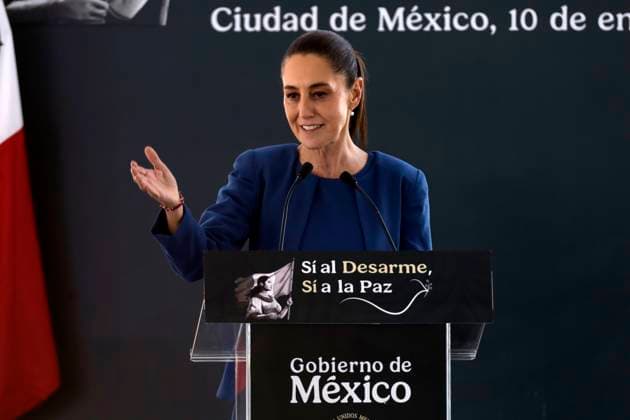 MexicoÃ¢â‚¬â ¢s President Claudia Sheinbaum Pardo speaks during the anti-gun campaign Ã¢â‚¬oeYes to Disarmament, Yes to PeaceÃ¢â‚¬Â, in the atrium of the Basilica of Guadalupe. on January 10, 2025 in Mexico City, Mexico. Mexico City Mexico - ZUMAe321 20250110_zia_e321_019 Copyright: xLuisxBarronx