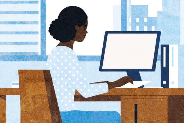 PR_ID25931_10317_IlustraBusiness.jpg A businesswoman sits at a wooden desk in a contemporary office, focused on her work at a computer Natural light illuminates the space filled with urban elements, Property released Model Released AdalbertoRodriguez_ID25931_748606_007 Copyright: xAdalbertoxRodriguezx RECORD DATE NOT STATED
