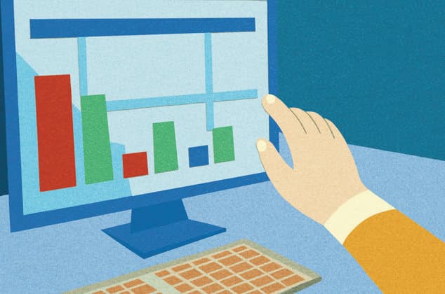 PR_ID25931_10317_IlustraBusiness.jpg A hand interacts with a computer screen displaying colorful bar graphs and line charts, representing data analysis The workspace is simple with a keyboard nearby, indicating business operations, Property released Model Released AdalbertoRodriguez_ID25931_748614_015 Copyright: xAdalbertoxRodriguezx RECORD DATE NOT STATED