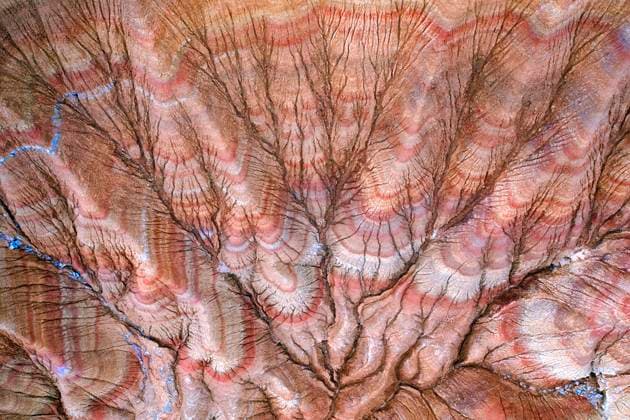 Creative Highlights World This aerial shot captures a mesmerizing desert landscape marked by intricate erosion patterns and vivid hues, illustrating the natural beauty and complexity of geological formations Model Released DavidJerez_ID25774_744417_028 Copyright: xDavidxJerezx