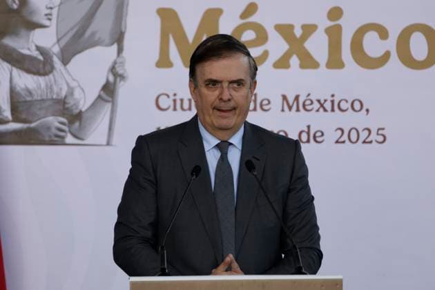 Minister of Economy Marcelo Ebrard speaking during the presentation of Plan Mexico with the objective of reducing Asian imports, to the benefit of national and regional production, at the National Museum of Anthropology. on January 13, 2025 in Mexico City, Mexico. Mexico City Mexico - ZUMAe321 20250113_zia_e321_014 Copyright: xLuisxBarronx