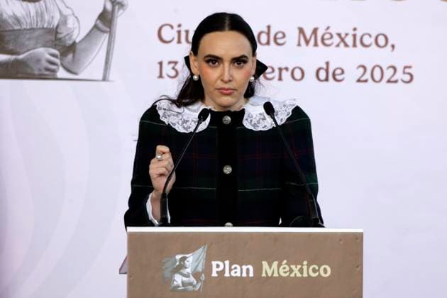 Coordinator of the Business Advisory Council of the Government of Mexico Altagracia Gomez speaking during the presentation of Plan Mexico with the objective of reducing Asian imports, to the benefit of national and regional production, at the National Museum of Anthropology. on January 13, 2025 in Mexico City, Mexico. Mexico City Mexico - ZUMAe321 20250113_zia_e321_029 Copyright: xLuisxBarronx
