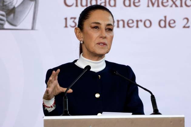 MexicoÃ¢â‚¬â ¢s President Claudia Sheinbaum Pardo speaking during the presentation of Plan Mexico with the objective of reducing Asian imports, to the benefit of national and regional production, at the National Museum of Anthropology. on January 13, 2025 in Mexico City, Mexico. Mexico City Mexico - ZUMAe321 20250113_zia_e321_035 Copyright: xLuisxBarronx