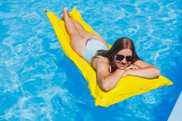 Summer lifestyle portrait of beautiful woman in sunglasses floating on inflatable mattress in outdoor swimming pool. Summer vacation on a tropical island., model released, , 47655908.jpg, summer, beautiful, travel, swimsuit, sexy, inflatable, yellow, summertime, sunglasses, leisure, female, girl, body, sunny, water, swimming, mattress, hot, relax, blue, tanning, tan, pool, holiday, woman, sunbathing, vacation, fashion, recreation, bikini, bed, happy, young, air, view, top, belly, lifestyle, slim, float, suntan, lying, smiling, legs, model, enjoy, green, concept, beauty, space RECORD DATE NOT STATED