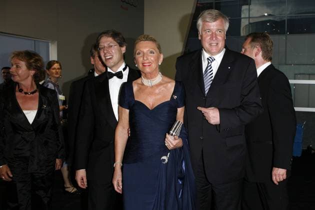 Maria-Elisabeth Schaeffler und ihr Sohn Georg F.W. mit Horst Seehofer bei 100 Jahre Audi in Ingolstadt, Bayern deutschland, germany *** Maria Elisabeth Schaeffler and their Son Georg F w with Horst Seehofer at 100 Years Audi in Ingolstadt, Bavaria germany, Germany