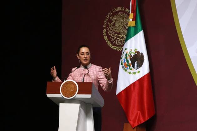 Claudia Sheinbaum, President Of Mexico, Leads The National Municipal Meeting Mexican President Claudia Sheinbaum speaks during the National Municipal Meeting at the World Trade Center International Exhibition and Convention Center in Mexico City, Mexico, on January 16, 2025. MÃ xico City Mexico  Copyright: xJosexLuisxToralesx originalFilename: torales-notitle250116_npchJ.jpg