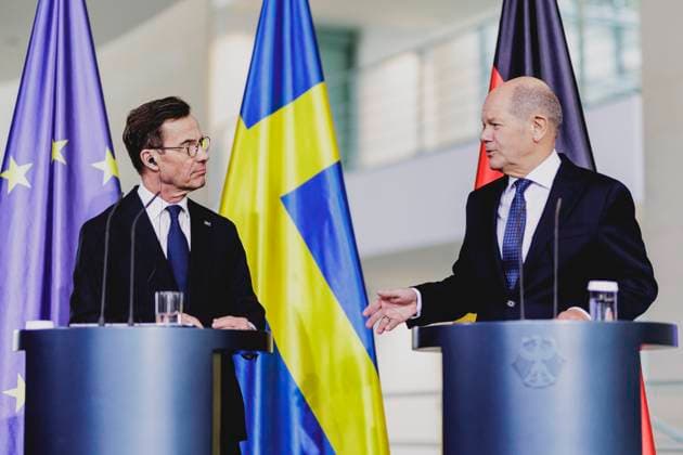 News Themen der Woche KW03 (R-L) Olaf Scholz (SPD), Bundeskanzler, und Ulf Kristersson, Ministerpraesident von Schweden, aufgenommen im Rahmen einer Pressekonferenz nach einem gemeinsamen Treffen in Berlin, 17.01.2025. Berlin Deutschland *** R L Olaf Scholz SPD , Federal Chancellor, and Ulf Kristersson, Prime Minister of Sweden, at a press conference after a joint meeting in Berlin, 17 01 2025 Berlin Germany Copyright: xFlorianxGaertnerx