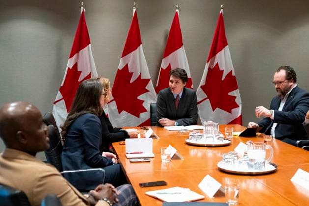 January 17, 2025, Toronto, On, Canada: Prime Minister Justin Trudeau talks with attendees at at a meeting of the Council on Canada-U.S. Relations, in Toronto, on Friday, January 17 2025. Toronto Canada  - ZUMAc35_ 20250117_zaf_c35_011 Copyright: xArlynxMcadoreyx