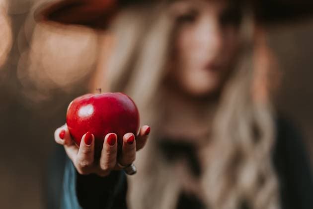 Witch woman in black offers red apple as symbol of temptation, poison. Fairy tale, white snow wizard concept. Spooky halloween, cosplay. . High quality photo, model released, , 48331486.jpg, witch, halloween, girl, horror, spooky, person, woman, dark, child, costume, magic, party, art, fun, black, autumn, forest, death, devil, fantasy, fear, ghost, mystery, one person, scary, female, hat, beauty, celebration, holiday, background, beautiful, demon, evil, moonlight, bizarre, gothic, night, zombie, face, holding, light, portrait, young, design, hand, season, anger, contact, cruel RECORD DATE NOT STATED