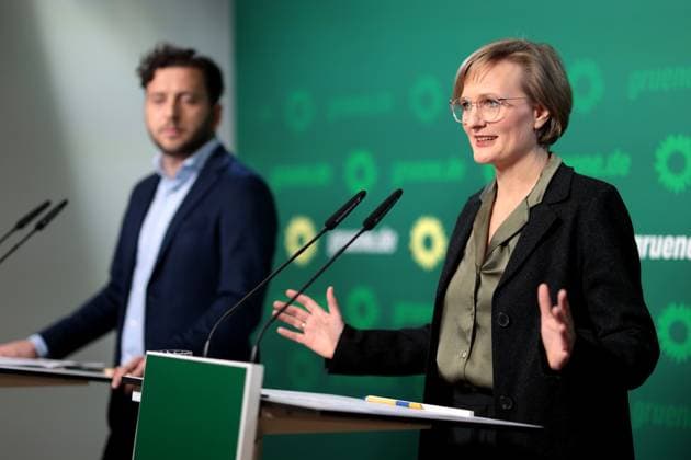 News Themen der Woche KW04 News Bilder des Tages Felix Banaszak, Co-Parteivorsitzender von Buendnis 90 Die Gruenen, Franziska Brandner, Co-Vorsitzende die Gruenen, PK nach den Gremiensitzungen und dem Fall Gelbhaar, DEU, Berlin, 20.01.2025 *** Felix Banaszak, co-chair of Buendnis 90 Die Gruenen, Franziska Brandner, co-chair of Die Gruenen, press conference after the committee meetings and the Gelbhaar case, DEU, Berlin, 20 01 2025
