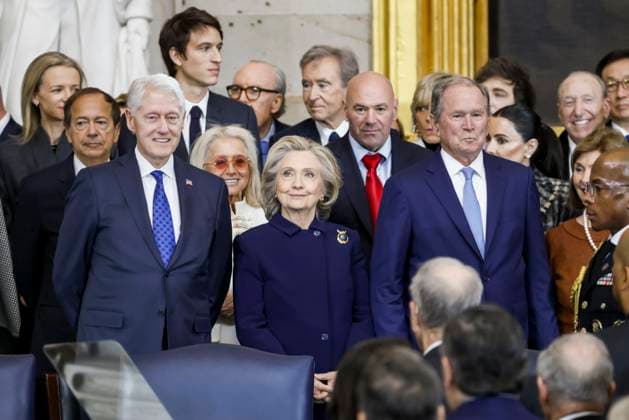 January 20, 2025, Washington, District Of Columbia, USA: Former President Bill Clinton (L), former US Secretary of State Hillary Clinton (2-L) and former US President George W. Bush (3-L) attend Donald Trump s inauguration as the next President of the United States in the rotunda of the United States Capitol in Washington, DC, USA, 20 January 2025. Trump, , is being sworn in today as the 47th president of the United States, though the planned outdoor ceremonies and events have been cancelled due to a forecast of extreme cold temperatures. Washington USA - ZUMAs152 20250120_faa_s152_176 Copyright: xSHAWNxTHEWx
