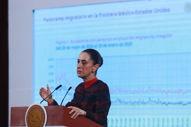 Mexico s President, Claudia Sheinbaum speaking during a briefing conference about the immigration issue after Donald Trump took office as the 47th President of the United States, briefing held at the National Palace. on January 22, 2025 in Mexico City, Mexico. Mexico City Mexico - ZUMAe321 20250122_zia_e321_001 Copyright: xCarlosxSantiagox