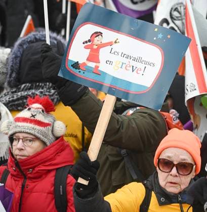 January 23, 2025, Montreal, Pq, Canada: Daycare workers take part in a demonstration on the first day of a strike in Montreal, Thursday, January 23, 2025. Montreal Canada  - ZUMAc35_ 20250123_zaf_c35_010 Copyright: xGrahamxHughesx
