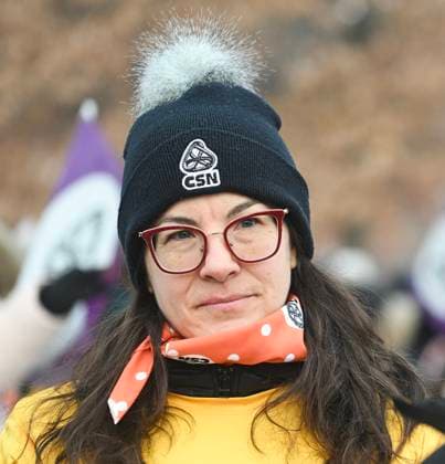 January 23, 2025, Montreal, Pq, Canada: Sto phanie Vachon of the CPE takes part in a daycare workers demonstration on the first day of a strike in Montreal, Thursday, January 23, 2025. Montreal Canada  - ZUMAc35_ 20250123_zaf_c35_012 Copyright: xGrahamxHughesx