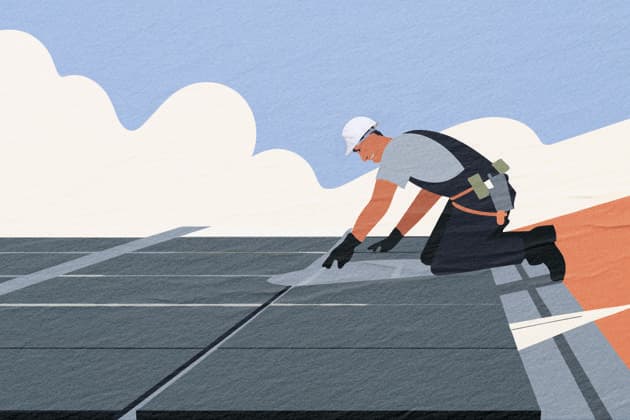 PR_ID26154_10431_RenewableEnergy.jpg A technician is securely installing solar panels on a rooftop under a clear blue sky. The focus is on renewable energy solutions for a sustainable future., Property released Model Released AdalbertoRodriguez_ID26154_754686_003 Copyright: xAdalbertoxRodriguezx RECORD DATE NOT STATED