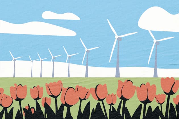 PR_ID26154_10431_RenewableEnergy.jpg Colorful tulips bloom in the foreground while large wind turbines rotate in the background, showcasing a harmonious blend of nature and renewable energy technology., Property released Model Released AdalbertoRodriguez_ID26154_754688_005 Copyright: xAdalbertoxRodriguezx RECORD DATE NOT STATED