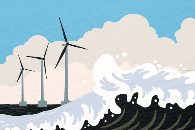 PR_ID26154_10431_RenewableEnergy.jpg Wind turbines rise above ocean waves, showcasing renewable energy technology in a harmonious balance with nature s forces under a bright sky., Property released Model Released AdalbertoRodriguez_ID26154_754689_006 Copyright: xAdalbertoxRodriguezx RECORD DATE NOT STATED