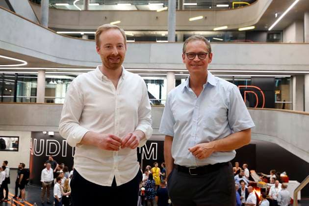 Zalando eroeffnet den neubau der Firmenzentrale in Berlin, Zalando Campus des Online-Mode-Versandhaendler, mit RegBm Michael Mueller und Rubin Ritter, Co-CEO Zalando, Berlin Deutschland, Germany *** Zalando opened the New building the Headquarters in Berlin, Zalando Campus of Online Fashion Mail order company, with RegBm Michael Mueller and Rubin Knight, Co CEO Zalando, Berlin Germany, Germany