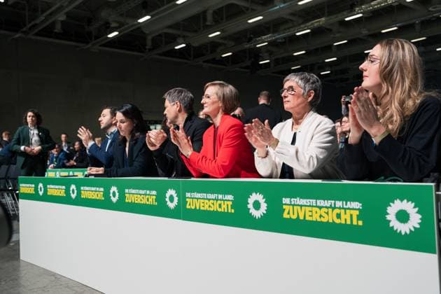 26.01.2025,Berlin,Bundesdelegiertenkonferenz Bündnis 90 Grüne im CityCube,Annalena Baerbock sowie Felix Banaszak und Robert Habeck,Franziska Brantner *** 26 01 2025,Berlin,Alliance 90 Greens federal delegates conference in the CityCube,Annalena Baerbock and Felix Banaszak and Robert Habeck,Franziska Brantner