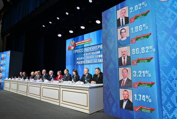News Themen der Woche KW05 Belarus Presidential Election Preliminary Results 8846939 27.01.2025 Members of the Central Election Commission (CEC) of Belarus attend a news conference on the preliminary results of the Belarusian presidential election at the commission s information centre in Minsk, Belarus. Kristina Kormilitsyna Sputnik Minsk Belarus  Copyright: xKristinaxKormilitsynax