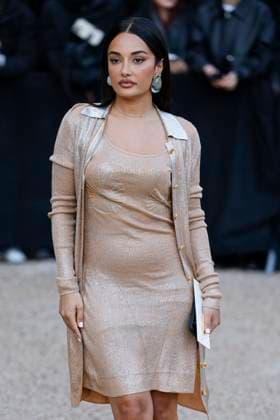 PFW - Celebs At Schiaparelli Amina Muaddi arrives to Schiaparelli fashion show during the Haute Couture Fall Winter 2025 - 2026 Fashion Week on January 27, 2025 in Paris, France. Photo by Marco Piovanotto ABACAPRESS.COM Paris France  Copyright: xPiovanottoxMarco ABACAx