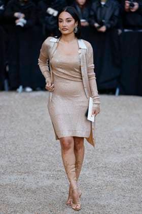 PFW - Celebs At Schiaparelli Amina Muaddi arrives to Schiaparelli fashion show during the Haute Couture Fall Winter 2025 - 2026 Fashion Week on January 27, 2025 in Paris, France. Photo by Marco Piovanotto ABACAPRESS.COM Paris France  Copyright: xPiovanottoxMarco ABACAx