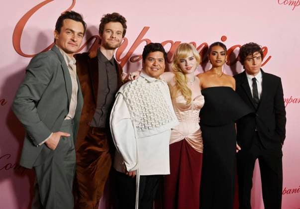 Entertainment Themen der Woche KW05 Cast members Rupert Friend, Jack Quaid, Harvey Guill?n, Sophie Thatcher, Megan Suri and Lukas Gage (L-R) attend the premiere of the motion picture sci-fi thriller Companion at Hollywood Post 43 - American Legion in Los Angeles on Monday, January 27, 2025. Storyline: A billionaire s death sets off a chain of events for Iris and her friends during a weekend trip to his lakeside estate.  LAP2025012745 JIMxRUYMEN