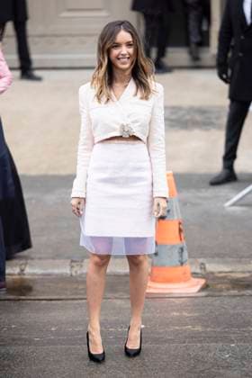 PFW - Chanel Exit Paris, France - January 28: Lyna Khoudri leaves Chanel fashion show during the Haute Couture Fall Winter 2025 - 2026 Fashion Week on January 28, 2025 in Paris, France. Photo by ABACAPRESS.COM Paris France  Copyright: xABACAx