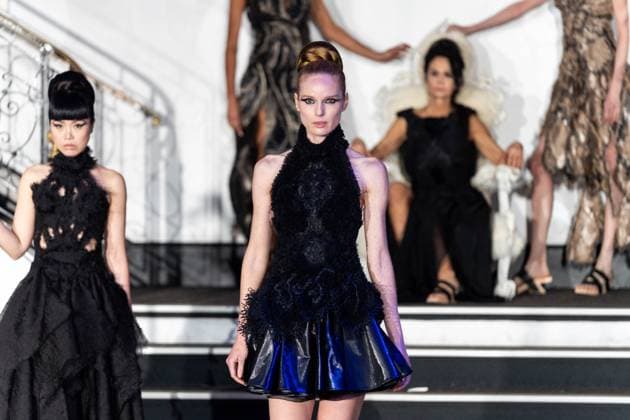 PFW - Franck Sorbier Runway A model presents a creation for Franck Sorbier during the Women s Haute-Couture Spring Summer 2025 Fashion Week, in Paris, France on January 29, 2025. Photo by Alexis Jumeau ABACAPRESS.COM Paris France  Copyright: xJumeauxAlexis ABACAx