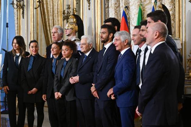 News - The President of the Italian Republic Sergio Mattarella meets the Italian national women s and men s tennis teams, winners of the BJK Cup and the Davis Cup The Italian national women s and men s tennis teams during the meeting with the President of the Italian Republic Sergio Mattarella who met the Italian national women s and men s tennis teams, winners of the BJK Cup and Davis Cup at the Quirinale on January 29, 2025 in Rome, Italy. Roma Quirinale Italy Copyright: xDomenicoxCippitellix xLiveMediax LPN_1711430
