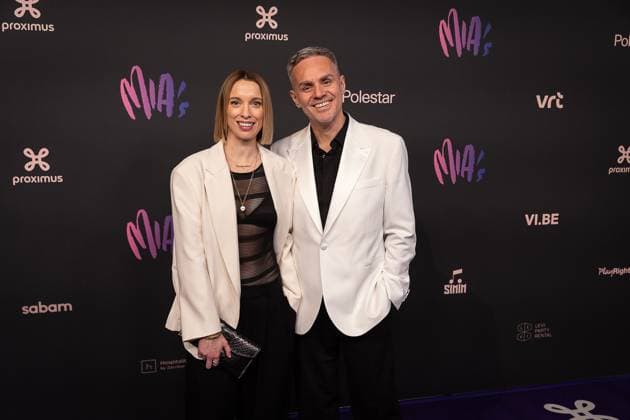 Presenter Peter Van de Veire and with wife the 17th edition of the MIA s (Music Industry Award) award show, in Merksem, Wednesday 29 January 2025. The MIA awards are handed out by the VRT and VI.BE.  JAMESxARTHURxGEKIERE 111414108