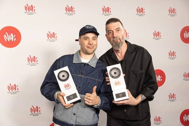 Singer Brihang (Boudy Verleye) and Singer Kris Wauters pictured during the 17th edition of the MIA s (Music Industry Award) award show, in Merksem, Wednesday 29 January 2025. The MIA awards are handed out by the VRT and VI.BE.  JAMESxARTHURxGEKIERE 111426165