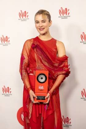 Singer Pommelien Thijs pictured during the 17th edition of the MIA s (Music Industry Award) award show, in Merksem, Wednesday 29 January 2025. The MIA awards are handed out by the VRT and VI.BE.  JAMESxARTHURxGEKIERE 111426181