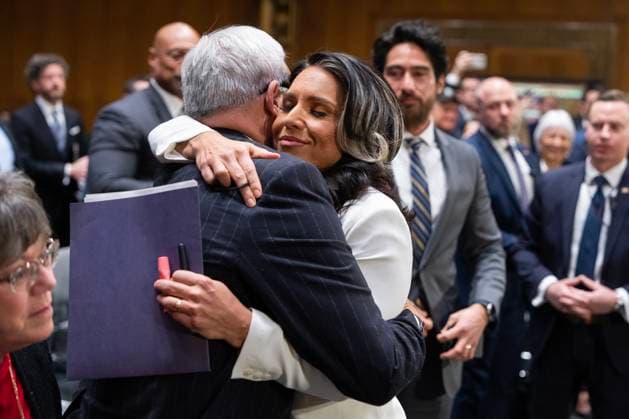 Tulsi Gabbard Hearing Jan 30 UNITED STATES - JANUARY 30: Tulsi Gabbard, President Donald Trump™s nominee to be Director of National Intelligence, hugs her father Mike Gabbard, after her Senate Select Intelligence Committee confirmation hearing in Dirksen building on Thursday, January 30, 2025. (Tom Williams CQ Roll Call) Washington DC United States EDITORIAL USE ONLY Copyright: x2025xCQ-RollxCall,xInc.x TomxWilliamsx rollcallpix163244