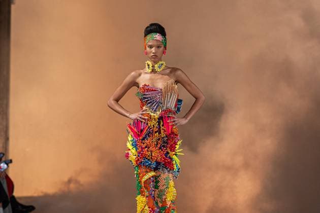 PFW Germanier Runway NB A Model walks the runway during the Germanier Haute Couture Spring-Summer 2025 show as part of Paris Fashion Week on January 30, 2025 in Paris, France. Photo by Nasser Berzane ABACAPRESS.COM Paris France  Copyright: xBerzanexNasser ABACAx