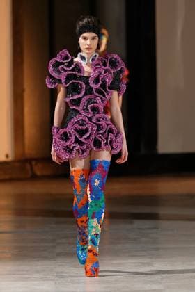 (250131) -- PARIS, Jan. 31, 2025 -- A model presents a creation from the haute couture Spring Summer 2025 collections by Germanier during the Paris Fashion Week in Paris, France, on Jan. 30, 2025. ( Handout via Xinhua) FRANCE-PARIS-FASHION WEEK-GERMANIER MeetEurope 