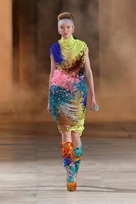 (250131) -- PARIS, Jan. 31, 2025 -- A model presents a creation from the haute couture Spring Summer 2025 collections by Germanier during the Paris Fashion Week in Paris, France, on Jan. 30, 2025. ( Handout via Xinhua) FRANCE-PARIS-FASHION WEEK-GERMANIER MeetEurope 
