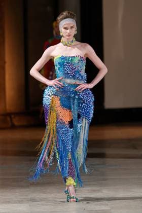 (250131) -- PARIS, Jan. 31, 2025 -- A model presents a creation from the haute couture Spring Summer 2025 collections by Germanier during the Paris Fashion Week in Paris, France, on Jan. 30, 2025. ( Handout via Xinhua) FRANCE-PARIS-FASHION WEEK-GERMANIER MeetEurope 