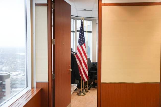 January 31, 2025, Toronto, On, CAN: An American flag is shown in a store room as Canadian Prime Minister Justin Trudeau attends a Canada-US relations meeting at the Ontario Investment and Trade Centre in Toronto, on Friday, Jan. 31, 2025. Toronto CAN  - ZUMAc35_ 20250131_zaf_c35_028 Copyright: xChrisxYoungx
