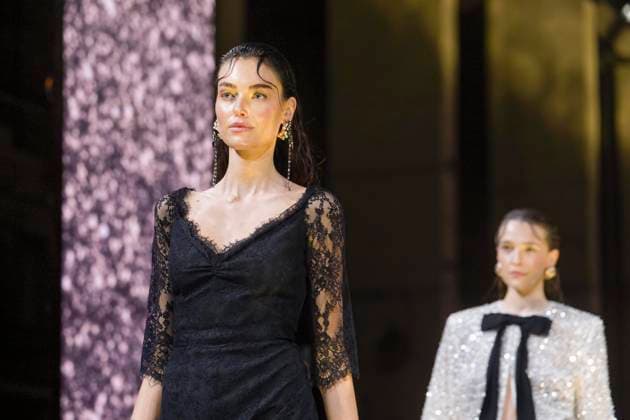 Celine Bethmann auf dem Catwalk bei der Fashion Show von Marc Cain am 31. Januar 2024 im Kraftwerk Berlin in Berlin. Berlin Deutschland
