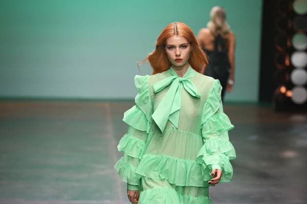 Berlin Fashion Week: Collective Four - Marcel Ostertag Autum Winter 2025 Berlin: The designer Marcel Ostertag presents his AUTUMN WINTER 2025 collection. The photo shows models on the catwalk with the new collection Berlin Berlin district of Friedrichshain Germany Copyright: SimonexKuhlmey