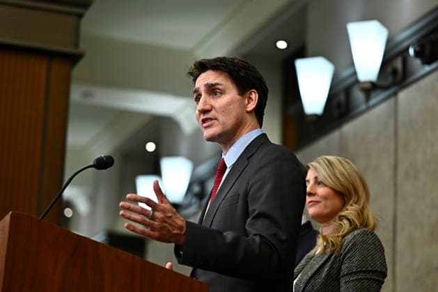 February 1, 2025, Ottawa, On, CANADA: Prime Minister Justin Trudeau addresses media following the imposition of a raft of tariffs by U.S. President Donald Trump against Canada, Mexico and China, in Ottawa, Saturday, Feb. 1, 2025. Tariffs of 10 per cent on Canadian energy and 25 per cent on everything else will begin on Feb. 4. Ottawa CANADA  - ZUMAc35_ 20250201_zaf_c35_130 Copyright: xJustinxTangx