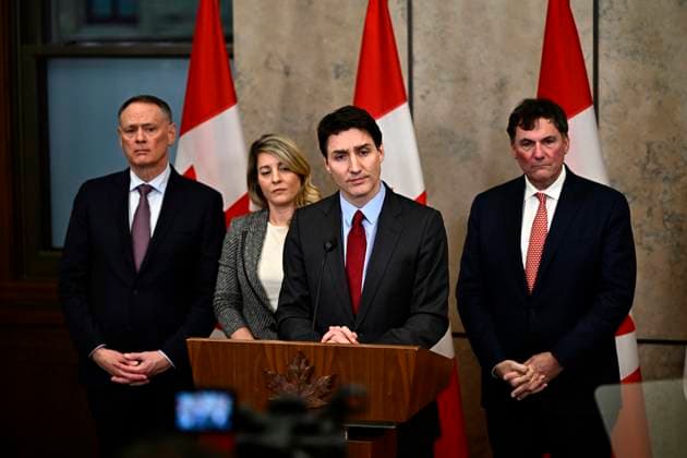 February 1, 2025, Ottawa, On, CAN: Prime Minister Justin Trudeau addresses media following the imposition of a raft of tariffs by U.S. President Donald Trump against Canada, Mexico and China, in Ottawa, Saturday, Feb. 1, 2025. Tariffs of 10 per cent on Canadian energy and 25 per cent on everything else will begin on Feb. 4. Ottawa CAN  - ZUMAc35_ 20250201_zaf_c35_135 Copyright: xJustinxTangx
