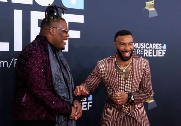 February 2, 2025, Los Angeles, California, USA: (L-R) Keyon Harrold and Omari Hardwick at the 67th Grammy Awards held on Sunday February 2, 2025 at Crypto.com Arena in Los Angeles California. JAVIER ROJAS PI Los Angeles USA - ZUMAp124 20250202_zaa_p124_467 Copyright: xJavierxRojasx