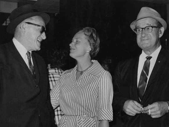 SPORTS-MCCASKEY-OBIT-9-TB George Halas, left, and Bears trainer Ed Rozy arrive home to O Hare International Airport from Rome, Italy, on May 2, 1968. They are greeted by Halas daughter, Virginia McCaskey. (Chicago Tribune TNS) EDITORIAL USE ONLY Copyright: xx 134181714W x krtphotoslive950057