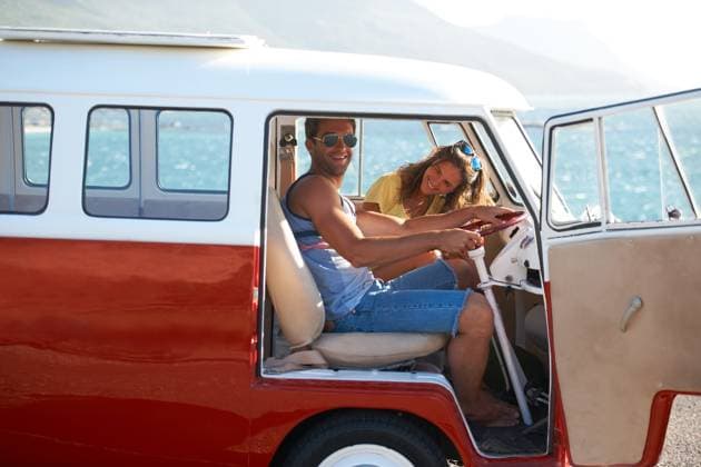 One of many stops on the open road. Young couple stopping to see the sights on their coastal road trip, model released, , 49689424.jpg, couple, road, trip, transportation, carefree, boyfriend, dating, girlfriend, kombi, outdoor, outdoors, mini van, relationship, road trip, togetherness, women, woman, man, female, people, portrait, happy, male, adult, cute, car, men, looking, sitting, teen, student, real, two, casual, handsome, together, laughing, guy, sea, open, sun, romance, active, ocean, van, driving, informal, look, laugh, bonding RECORD DATE NOT STATED