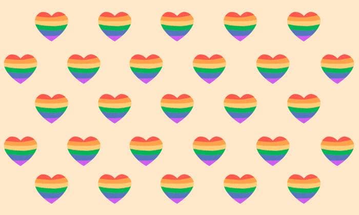 A pattern of heart shapes featuring rainbow colors on a beige background, symbolizing love and diversity. Perfect for themes of unity and pride awareness. Model Released ZamaStudio_ID26405_761626_024 Copyright: xZamaxStudiox RECORD DATE NOT STATED