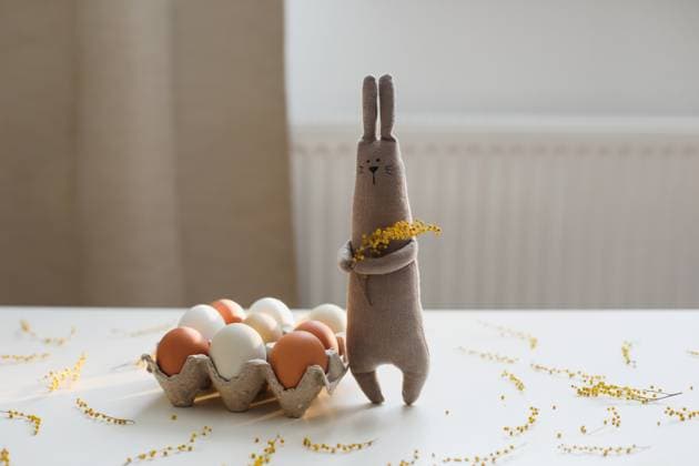 Funny handmade bunny rabbit toy with colorful chicken eggs and yellow mimosa flowers. Easter gift concept. , 49840644.jpg, cute, funny, rabbit, toy, bunny, decoration, animal, creative, childhood, april, souvenir, present, object, hare, symbol, idea, small, baby, child, bunny toy, fun, love, adorable, birthday, home, funny bunny, easter bunny, romantic, teddy, soft toy, hare toy, surprise, mimosa, spring, yellow, composition, design, happy easter, eggs, chicken, easter, holiday, gift, decor, greeting, rustic, easter egg, copy space, festive, card RECORD DATE NOT STATED